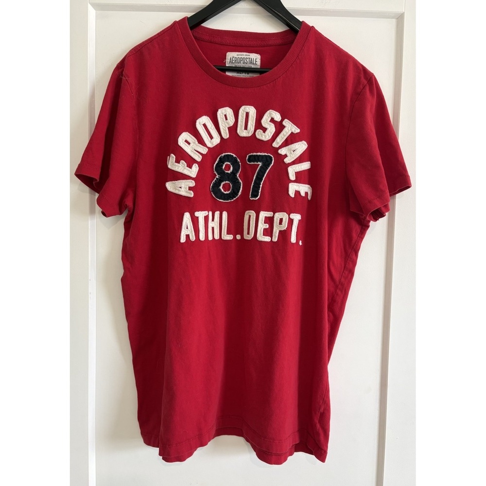 Aeropostale Shirt Mens XL Red Athletic Dept Graphic Tee Applique Spellout 2012
